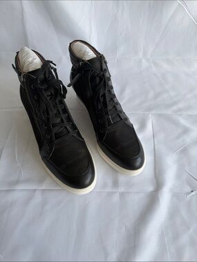 Paolo Niya Black Leather Mesh Hidden Wedge Sneakers High Top